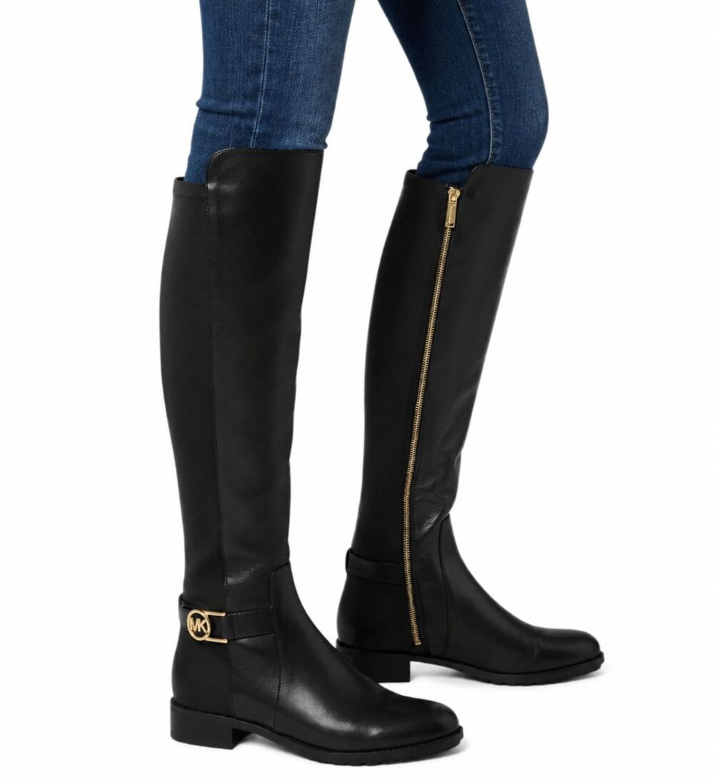 MICHAEL KORS Bryce Black Panel Leather Over The Knee Boot Size 8.5M